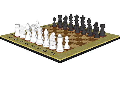 Decorative Chessboard Ornament Set With Black And White Chess Pieces 3d model