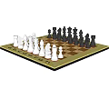 Decorative Chessboard Ornament Set With Black And White Chess Pieces