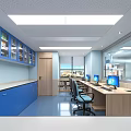 Modern Hospital Ward Interior With Blue Beds White Frames Medical Equipment And Blue Flooring