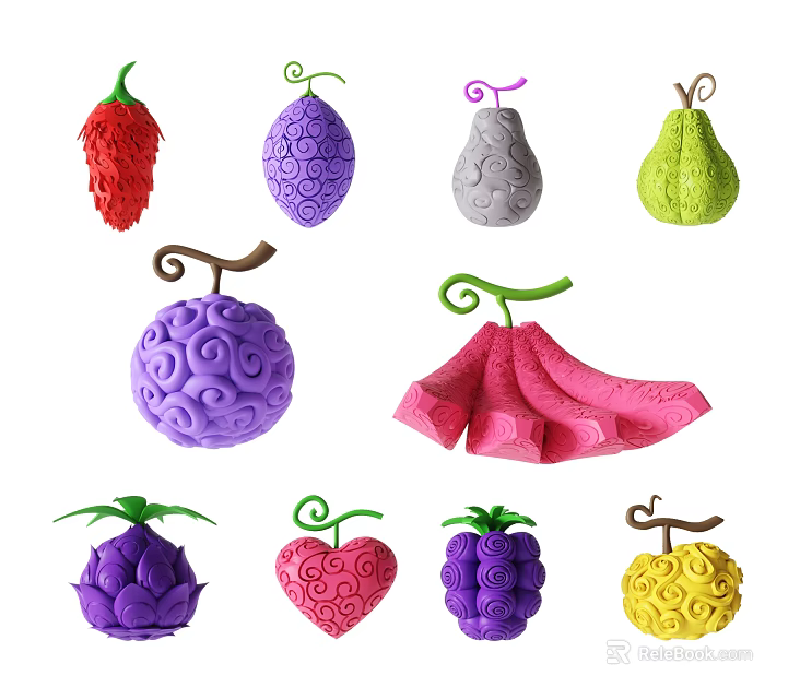 Cute Colorful Fruit Shaped Dolls with Various Designs and Vibrant Colors 3d model 