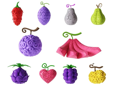 Cute Colorful Fruit Shaped Dolls with Various Designs and Vibrant Colors 3d model