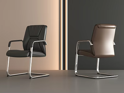 Modern Leather Office Chairs Black and Brown with Metal Frame in Minimalist Space 3d model