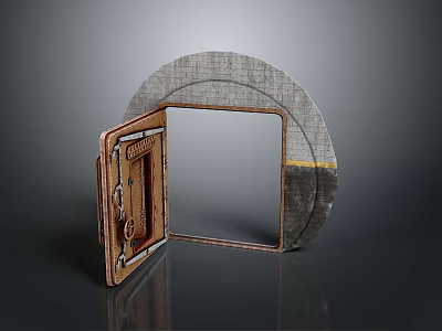 Unique Modern Gate Featuring Textured Arched Gray Frame Brown Wooden Panel And Metal Hardware 3d model