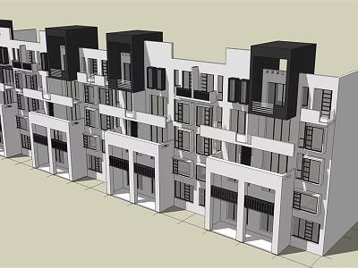 Modern Townhouses Architectural Exterior Design With Black White Facade Balconies And Windows 3d model