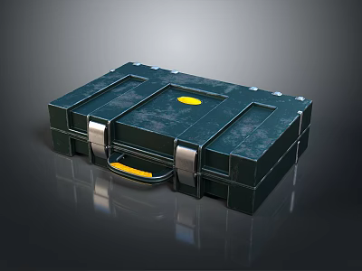 Dark Green Sturdy Toolbox With Yellow Handle Textured Surface And Metal Clasps 3d model