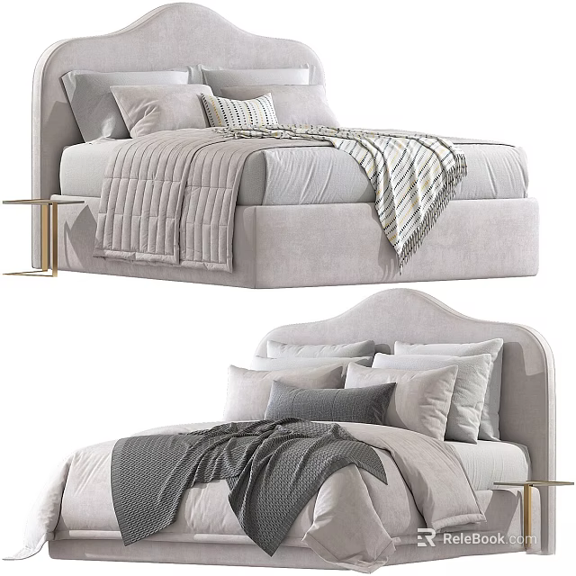 Modern Bedroom Bed Interior Design With Upholstered Headboard Pillows And Linen Blankets 3d model 