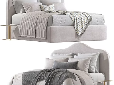 Modern Bedroom Bed Interior Design With Upholstered Headboard Pillows And Linen Blankets 3d model