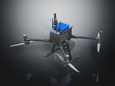 Professional Drone With Four Propellers Black Body And Blue Top Equipment 3d model