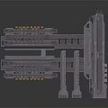 Industrial Style Building Structure With Multi Level Metal Modules And Support Pillars