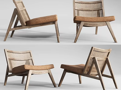 Modern Minimalist Leisure Chair With Light Wood Frame And Brown Woven Seat Design 3d model