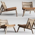 Modern Minimalist Leisure Chair With Light Wood Frame And Brown Woven Seat Design