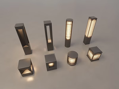 Various Shaped Modern Outdoor Lights With Illuminated Features For Garden Use 3d model