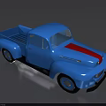 Blue Classic Pickup Truck With Red Stripe And Open Utility Bed Design