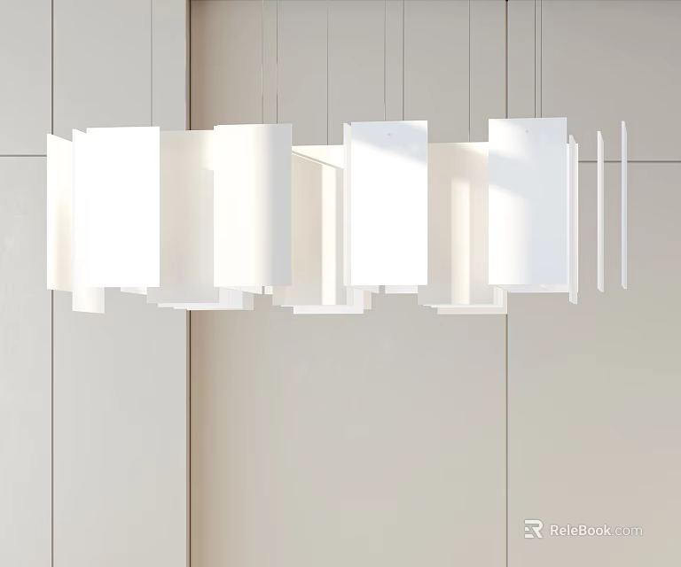 Stylish Modern White Geometric Chandelier Interior Design With Hanging Rectangular Panels 3d model