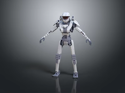 Futuristic Robot Game and Movie Character With White Gray Armor Standing Pose 3d model