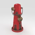 Classic Red Fire Hydrant With Hanging Metal Chains And Brass Nozzles 3d model
