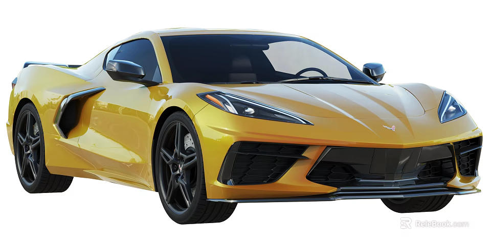 Yellow Corvette Sports Car With Sleek Body Design Black Alloy Wheels And Modern Front Fascia 3d model 