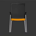 Stylish Modern Leisure Chair With Yellow Cushioned Seat Black Armrests And Metal Legs