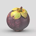 Fresh Ripe Mangosteen with Purple Skin and Green Leafy Calyx on Clean Background