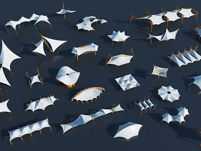 Tensile Membrane Structures With Various Shapes For Modern Outdoor Architecture 3d model