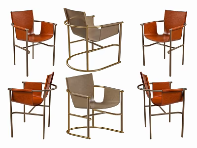 Stylish Modern Leisure Chairs Featuring Leather Upholstery And Metal Frames In Orange And Grey 3d model