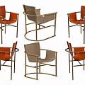 Stylish Modern Leisure Chairs Featuring Leather Upholstery And Metal Frames In Orange And Grey