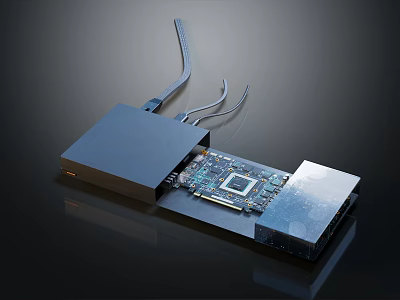 Electronic Device With Open Blue Casing Circuit Board And CPU Chip 3d model