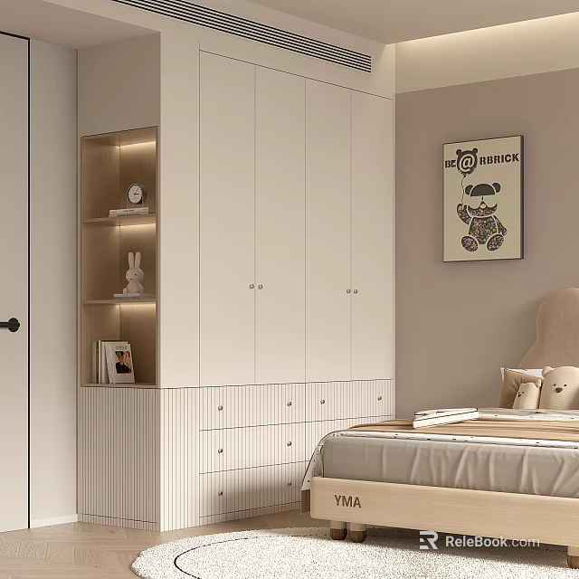 Modern White Wardrobe Design In Bedroom With Drawers And Soft Lighting 3d model 