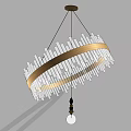 Modern Golden Circular Frame Chandelier with Slender Transparent Pendants and Black White Bottom Pendant