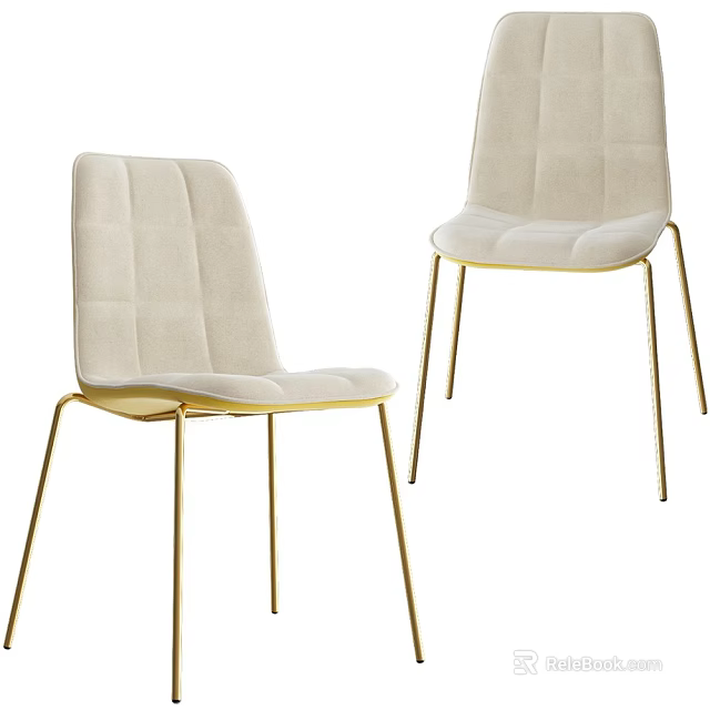 Modern Beige Upholstered Single Chair with Gold Metal Legs and Minimalist Design 3d model 