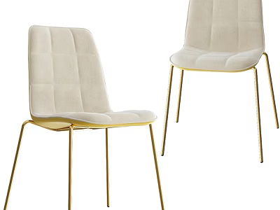 Modern Beige Upholstered Single Chair with Gold Metal Legs and Minimalist Design 3d model