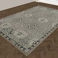 Traditional Square Rug with Intricate Light Gray Pattern and Dark Border for Living Room