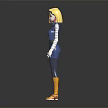 3D Character Model With Yellow Hair Blue Vest Striped Sleeves Blue Skirt And Yellow Boots
