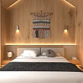 Cozy B&B Guest Room With Wooden Walls Ambient Lighting And Large Window