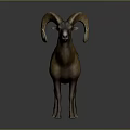Wild Ram With Large Curved Horns And Brown Fur Standing On Gray Background