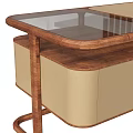 Modern Wooden Desk Design With Glass Top And Beige Storage Compartments