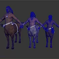 Three Mythical Centaurs With Decorative Necklaces Leather Belts And Extended Arms