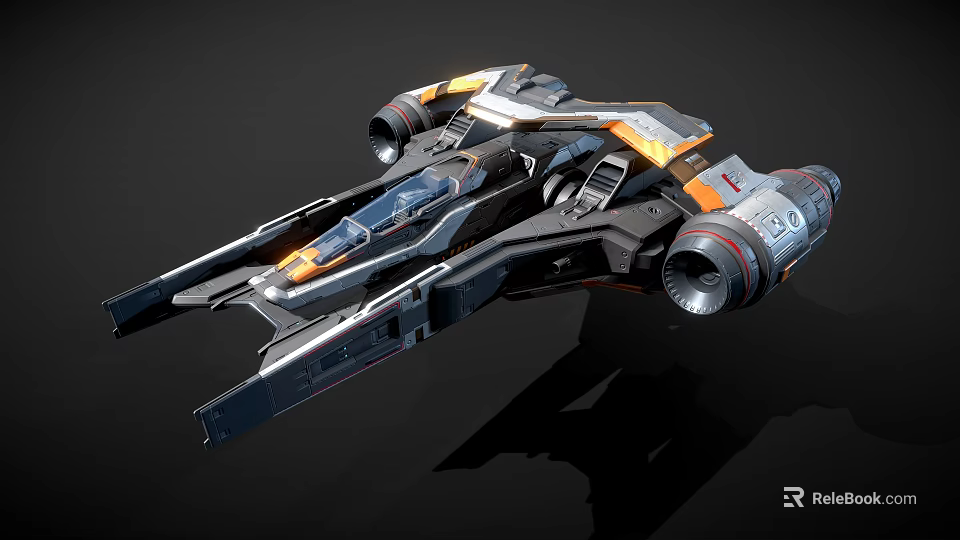 Futuristic Fighter Jet Design With Advanced Cockpit Twin Engines And Orange Accents 3d model 