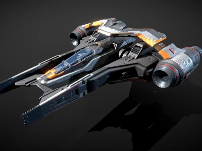 Futuristic Fighter Jet Design With Advanced Cockpit Twin Engines And Orange Accents 3d model