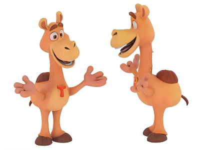 Two Friendly Cartoon Camels With Smiling Faces And T on Chest 3d model