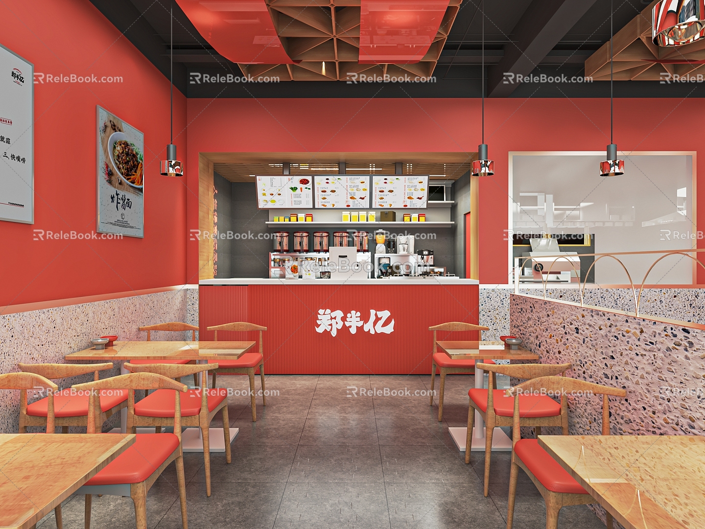 Modern Restaurant Noodles Shop snack bar fast food restaurant cashier bar small shop restaurant dining table and chairs model