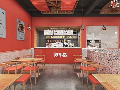 Modern Restaurant Noodles Shop snack bar fast food restaurant cashier bar small shop restaurant dining table and chairs model