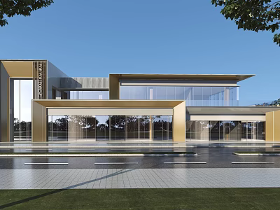 Modern Luxurious Sales Office Building With Glass Curtain Wall And Spacious Entrance 3d model