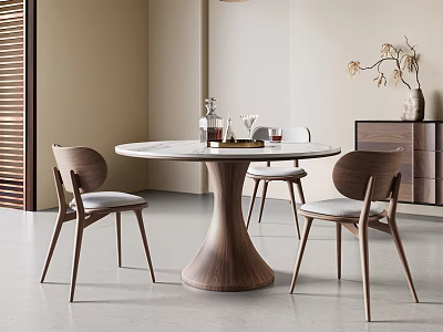 Modern Round Dining Table Set With Wooden Base And Four Upholstered Chairs 3d model