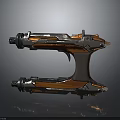 Futuristic Sci Fi 3D Weapon Model With Metallic Orange Accents And Shiny Reflective Surface