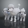 Three White Fluffy Dog Figurines With Curly Fur Standing On Black Surface With Reflection