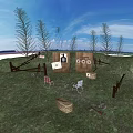 Weapon Practice at Outdoor Range with Wooden Target Boards Circular Targets Hay Bales and Chairs