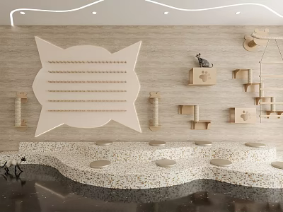 Modern Cat Activity Area With Wall Mounted Scratcher Climb And Wave Platforms 3d model
