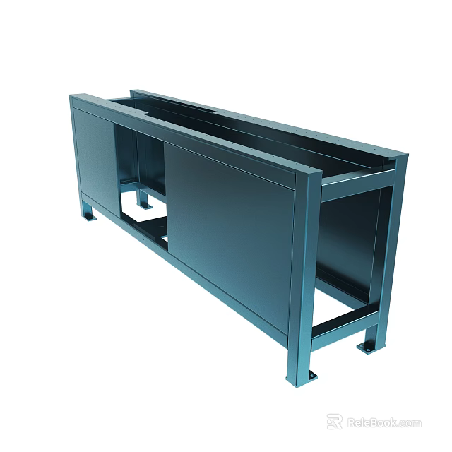 Modern Industrial Metal Cabinet With Rectangular Design Open Compartment And Sturdy Legs 3d model 