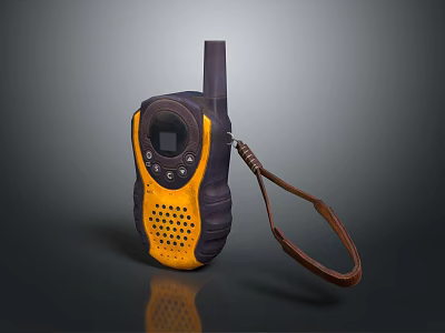 Portable Purple And Yellow Walkie Talkie With Brown Lanyard Design 3d model